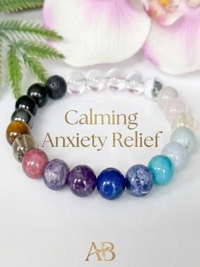 Calming Multicoloured Multi Natural Crystal Stone Bead Bracelet. New.
